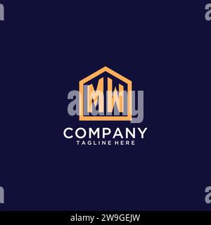 Logo MW iniziale con forma astratta per la casa, design moderno minimalista realistico con grafica vettoriale Illustrazione Vettoriale