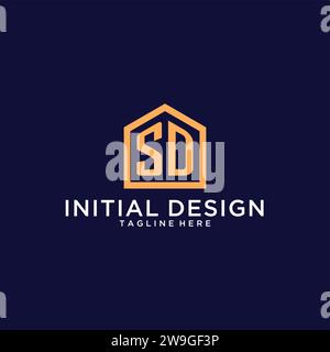 Logo SD iniziale con forma astratta per la casa, design moderno minimalista realistico con grafica vettoriale Illustrazione Vettoriale