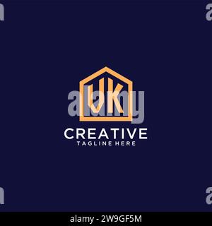 Logo VK iniziale con forma astratta per la casa, design moderno minimalista con logo realistico grafica vettoriale Illustrazione Vettoriale