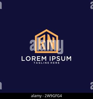 Logo RN iniziale con forma astratta per la casa, design moderno minimalista realistico con grafica vettoriale Illustrazione Vettoriale