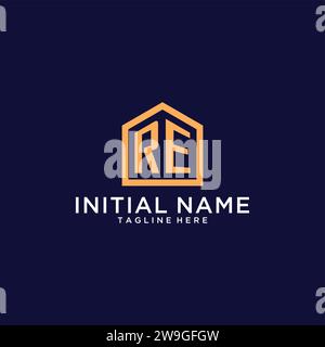 Logo RE iniziale con forma astratta per la casa, design moderno minimalista realistico con grafica vettoriale Illustrazione Vettoriale