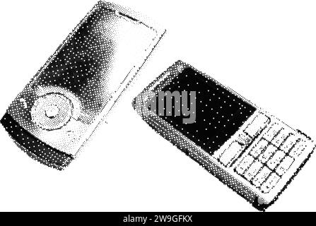 Classico telefono cellulare retrò flip in stile pixel anni '90. Cellulare retrò con elemento estetico Y2K Illustrazione Vettoriale