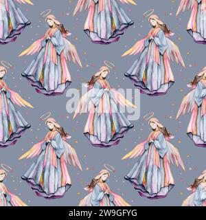 Motivo ad acquerello senza cuciture con angeli. Per avvolgitori, cartoline, confezioni regalo Foto Stock