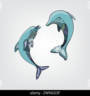 Illustrazione vettoriale dei delfini isolati dei cartoni animati Illustrazione Vettoriale