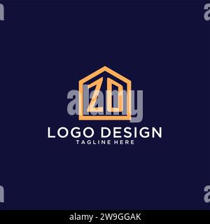 Logo ZO iniziale con forma astratta per la casa, design moderno minimalista realistico con grafica vettoriale Illustrazione Vettoriale