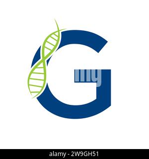 Logo DNA sul modello vettore Letter G per il segno sanitario Illustrazione Vettoriale