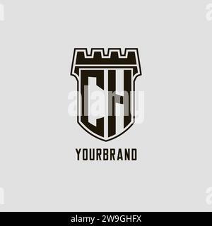 Monogramma CH con logo Shield Fortress, grafica vettoriale Illustrazione Vettoriale