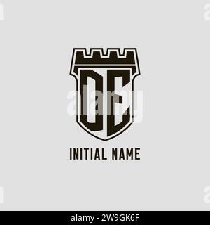 Monogramma DE con logo scudo Fortezza grafica vettoriale Illustrazione Vettoriale
