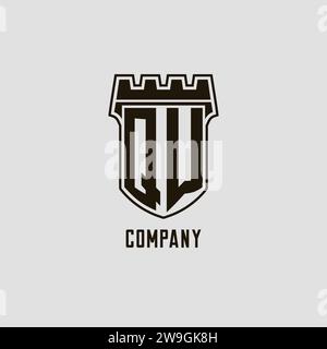 Monogramma QW con logo Shield Fortezza grafica vettoriale Illustrazione Vettoriale