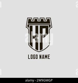 Monogramma KP con logo Shield Fortezza grafica vettoriale Illustrazione Vettoriale