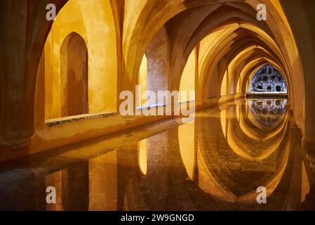 Vista sui bagni di Dona Maria de Padilla, Alcazar reale di Siviglia, Spagna, Europa Foto Stock