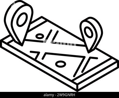 Mappe per smartphone con GPS, semplici disegni al tratto, DX, IT, logistica, distribuzione Illustrazione Vettoriale