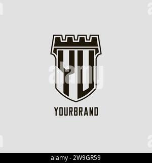 Monogramma YU con logo scudo Fortezza grafica vettoriale Illustrazione Vettoriale