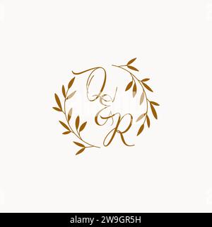 Design del logo con monogramma di matrimonio iniziale QR Illustrazione Vettoriale