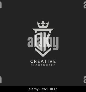 Grafica vettoriale dello scudo QK iniziale e del logo della corona Illustrazione Vettoriale