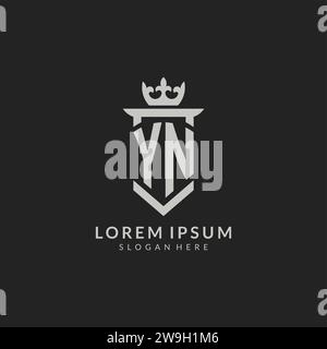 Grafica vettoriale con scudo YN iniziale e logo corona Illustrazione Vettoriale