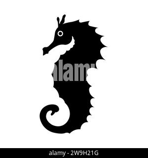 Icona vettoriale nera Seahorse su sfondo bianco Illustrazione Vettoriale
