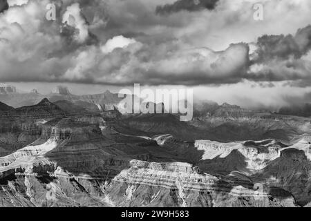 Nuvole tempestose si accumulano sul Grand Canyon nel Parco Nazionale del Grand Canyon in Arizona. Foto Stock