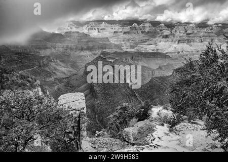 Nuvole tempestose si accumulano sul Grand Canyon nel Parco Nazionale del Grand Canyon in Arizona. Foto Stock