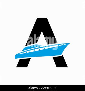 Logo della barca con Una lettera. Icona della nave, simbolo del logo dello yacht Illustrazione Vettoriale