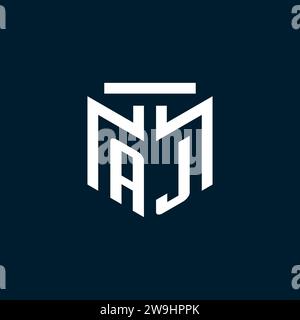 Logo iniziale monogramma AJ con ispirazione astratta dal design geometrico Illustrazione Vettoriale