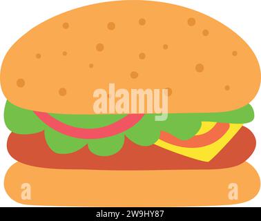 Icona Vector, fast food, hamburger colorato isolato Illustrazione Vettoriale