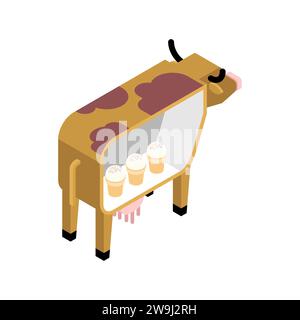 Gelato all'interno della mucca. Mucca e prodotti lattiero-caseari. Produzione di cibo da mucche. Illustrazione Vettoriale