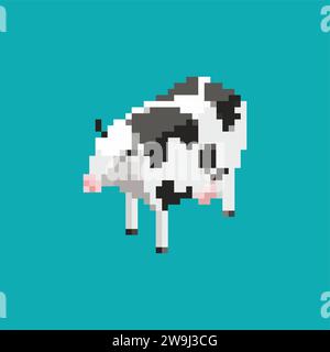 Mucca pixel art. Animale da fattoria a 8 bit. pixelato Illustrazione Vettoriale
