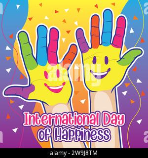 Giornata Internazionale della felicità Design vettore Illustrazione Vettoriale