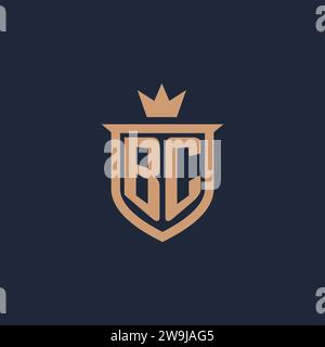 Logo iniziale del monogramma BC con idee di design in stile scudo e corona Illustrazione Vettoriale