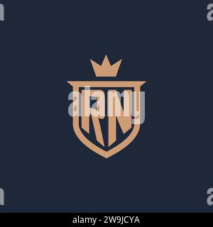 Logo iniziale monogramma RN con idee di design in stile scudo e corona Illustrazione Vettoriale