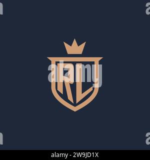 Logo iniziale monogramma RL con idee di design in stile scudo e corona Illustrazione Vettoriale