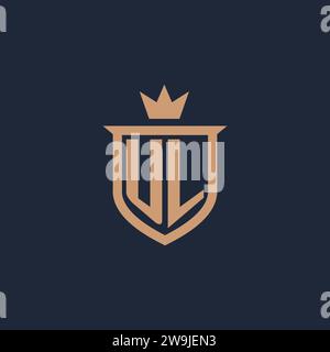 Logo iniziale monogramma UL con idee di design in stile scudo e corona Illustrazione Vettoriale