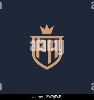 Logo iniziale del monogramma PH con idee di design in stile scudo e corona Illustrazione Vettoriale