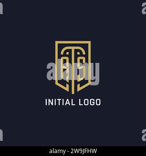 Iniziale COME logo scudo stile di lusso, grafica vettoriale del design del logo dell'azienda creativa Illustrazione Vettoriale