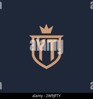 Logo iniziale monogramma YT con idee di design in stile scudo e corona Illustrazione Vettoriale