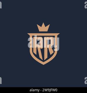 Logo iniziale del monogramma RR con idee di design in stile scudo e corona Illustrazione Vettoriale