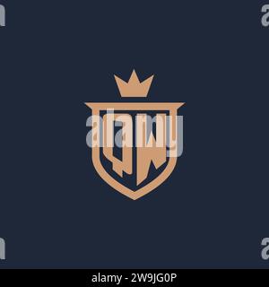 Logo iniziale del monogramma QW con idee di design in stile scudo e corona Illustrazione Vettoriale