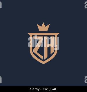 Logo iniziale monogramma ZH con idee di design in stile scudo e corona Illustrazione Vettoriale