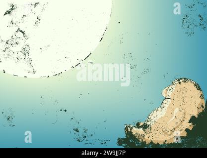 Sfondo vettoriale artistico astratto, uomo grunge e tema lunare Foto Stock