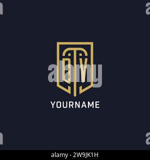 Logo DV scudo iniziale stile di lusso, grafica vettoriale del design del logo dell'azienda creativa Illustrazione Vettoriale