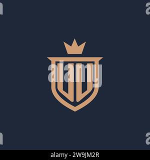 Logo iniziale monogramma UU con idee di design in stile scudo e corona Illustrazione Vettoriale