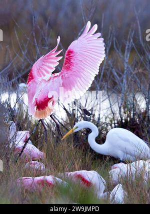 Roseate Spoonbill sbarco Foto Stock