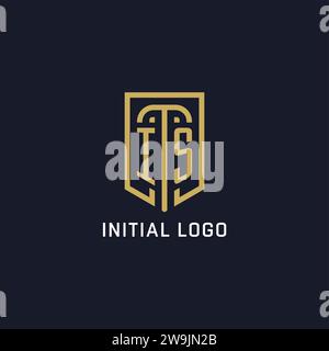 L'iniziale È IL logo dello scudo, lo stile lussuoso, la grafica vettoriale del design del logo dell'azienda creativa Illustrazione Vettoriale