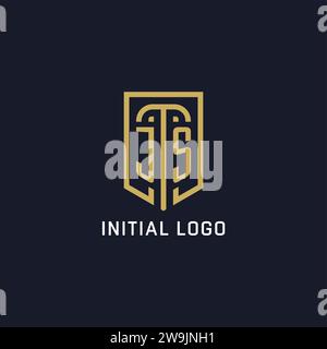 Logo JS scudo iniziale, stile di lusso, grafica vettoriale del design del logo dell'azienda creativa Illustrazione Vettoriale