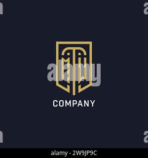 Logo dello scudo MW iniziale, stile di lusso, grafica vettoriale del design del logo dell'azienda creativa Illustrazione Vettoriale
