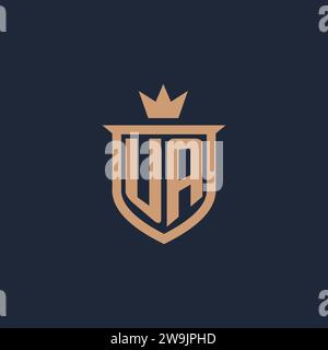 Logo iniziale monogramma UA con idee di design in stile scudo e corona Illustrazione Vettoriale