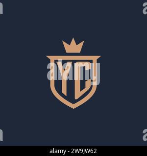 Logo iniziale del monogramma YC con idee di design in stile scudo e corona Illustrazione Vettoriale