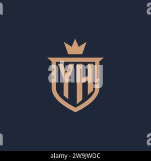 Logo iniziale monogramma YH con idee di design in stile scudo e corona Illustrazione Vettoriale