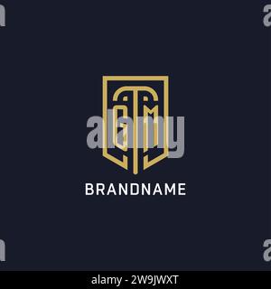 Logo dello scudo GM iniziale, stile di lusso, grafica vettoriale del design del logo dell'azienda creativa Illustrazione Vettoriale